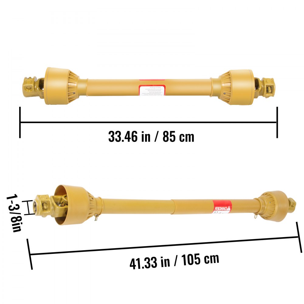 Vevor Eje De Transmisión 1 3/8" 6 Dientes T8 Toma De Fuerza Cardán De 33,5"-41"