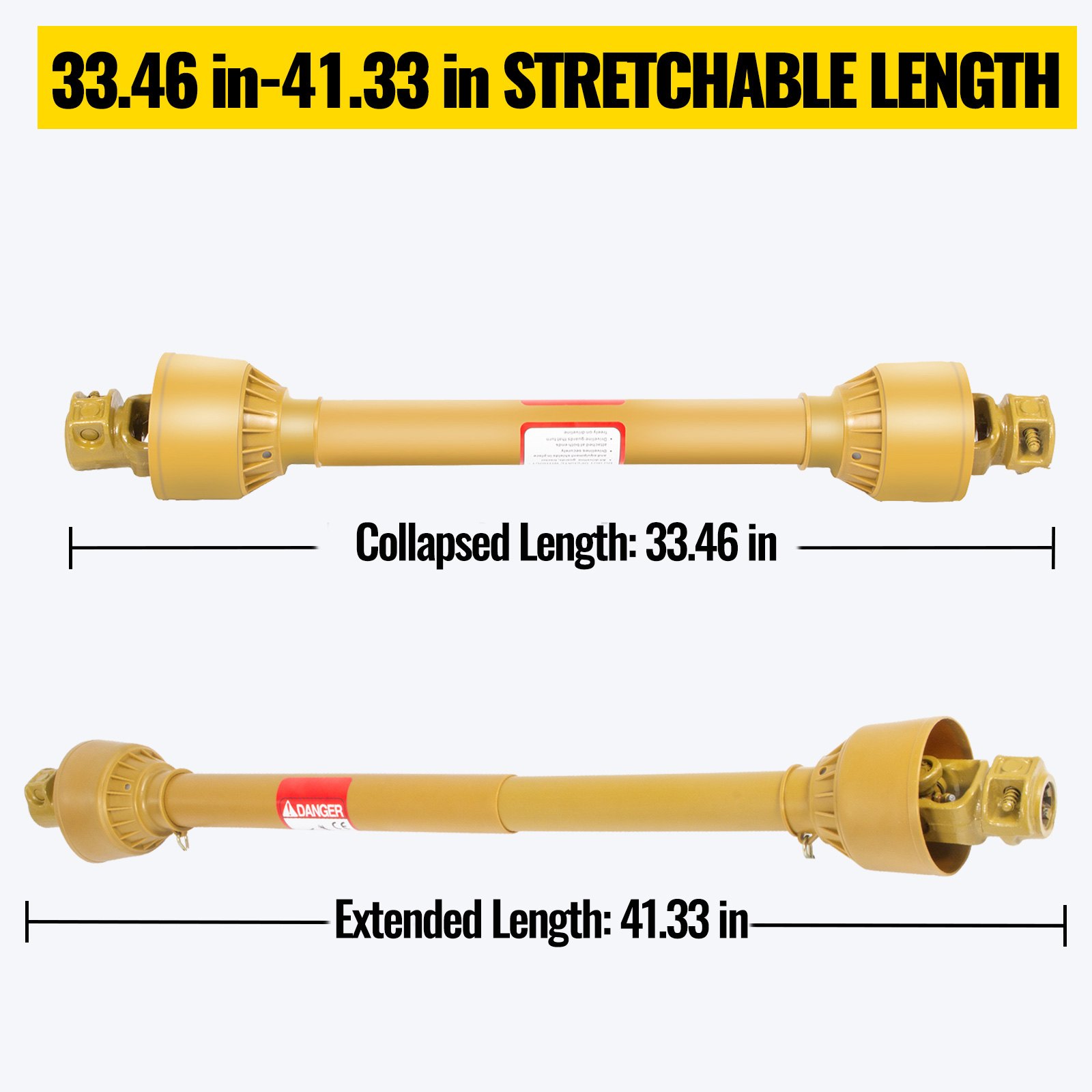 Vevor Eje De Transmisión 1 3/8" 6 Dientes T8 Toma De Fuerza Cardán De 33,5"-41"