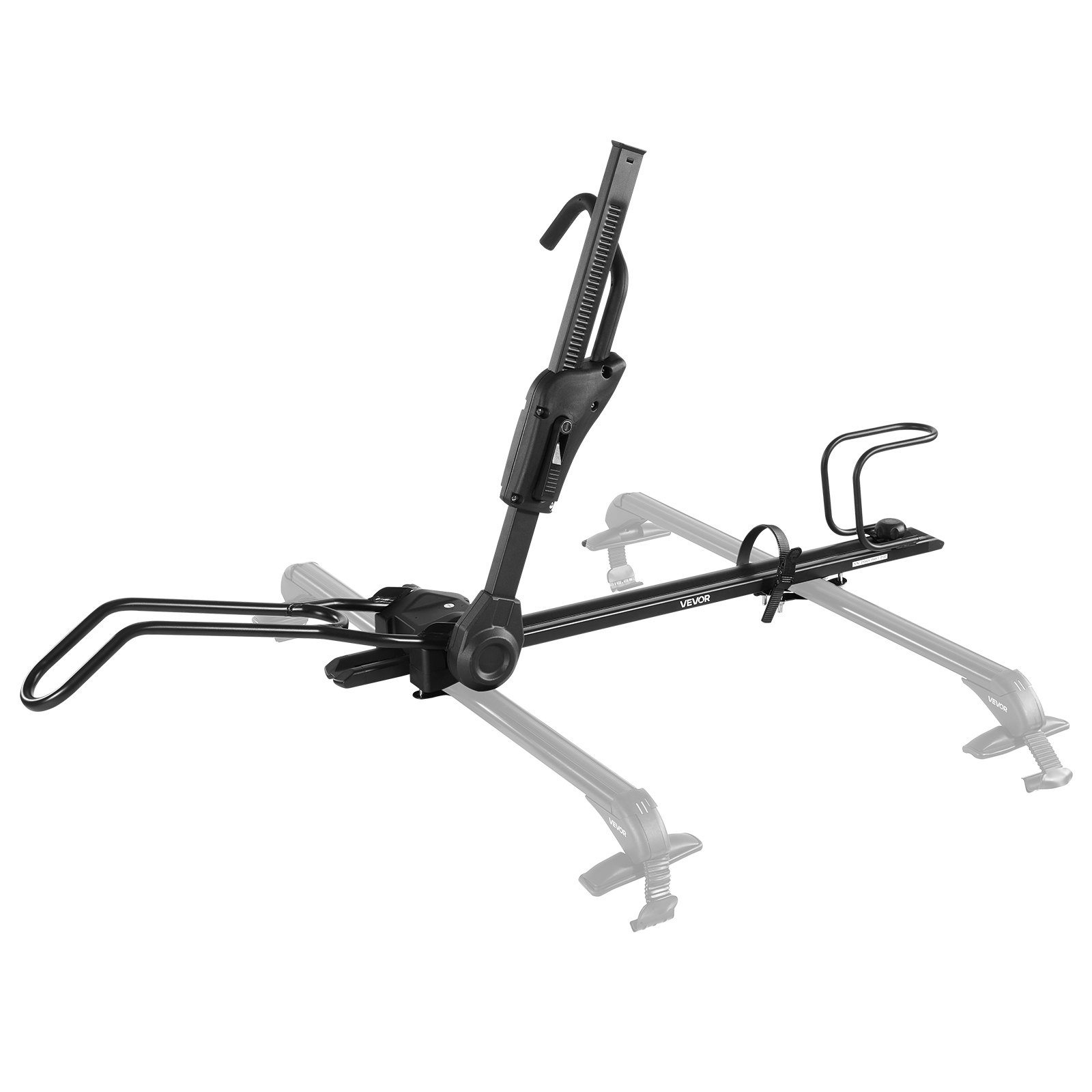 VEVOR Portabicicletas Vertical Plegable, con Sistema de Bloqueo y Brazo Ajustable para Barras Transversales con Ranura en T, para Coche, SUV, Carga 15 kg, Color Negro, para Rueda de 508 a 737 mm