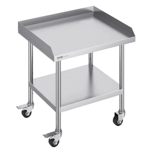 VEVOR Mesa de Trabajo de Acero Inoxidable Mesa de Trabajo Comercial para Preparación de Alimentos con 4 Ruedas Salpicadero de 3 Lados Mesa de Trabajo 610x711x762 mm Mesa de Trabajo para Restaurante