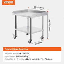 VEVOR Mesa de Trabajo Acero Inoxidable Mesa de Preparación de Alimentos 61x71cm