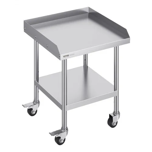 VEVOR Mesa de Trabajo de Acero Inoxidable Mesa de Trabajo Comercial para Preparación de Alimentos con 4 Ruedas Salpicadero de 3 Lados Mesa de Trabajo 610x610x762 mm Mesa de Trabajo para Restaurante