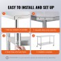 VEVOR Mesa de Trabajo de Acero Inoxidable 1524x762x954,6 mm con 4 Ruedas 3 Niveles de Altura Ajustables Mesa de Trabajo de Preparación de Alimentos Resistente para Cocina Comercial Restaurante