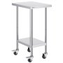 VEVOR stainless steel work table, preparation table 610 x 457 x 954.6 mm, 290 kg load capacity, with 4 wheels, 3 adjustable height levels, food preparation work table for commercial restaurants