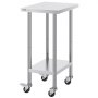 VEVOR stainless steel work table, preparation table 610 x 457 x 954.6 mm, 290 kg load capacity, with 4 wheels, 3 adjustable height levels, food preparation work table for commercial restaurants