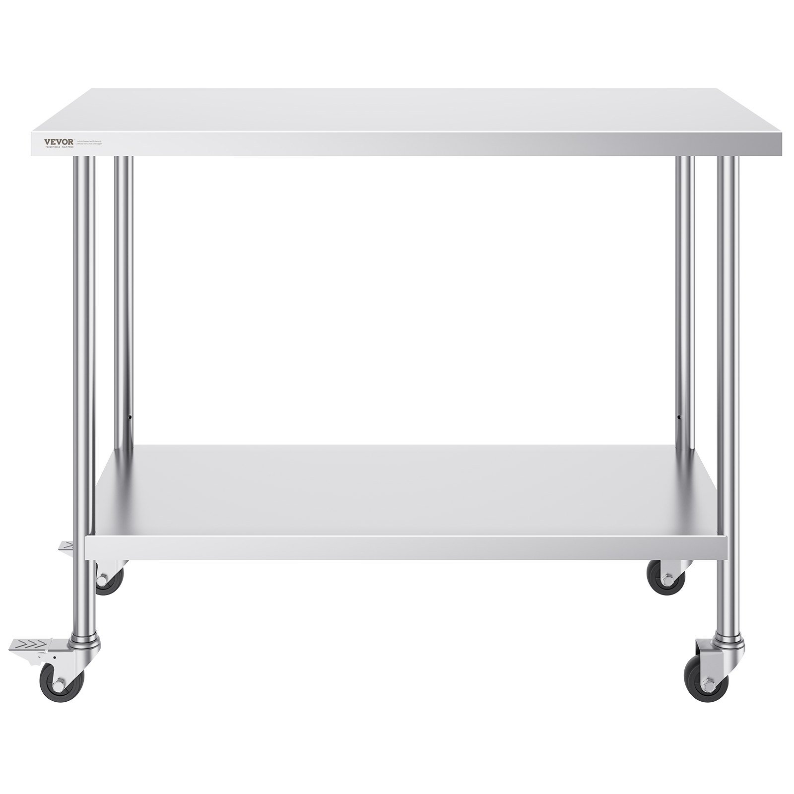 VEVOR Stainless Steel Work Table, Rolling Kitchen Table, 3 Adjustable Height Levels, Robust Kitchen Table for Food Preparation for Commercial Kitchens and Restaurants 610 x 1219 x 954.6 mm