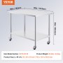 VEVOR Mesa de Preparación Comercial de Acero Inoxidable 1219x762 mm con 4 Ruedas