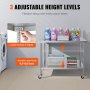 VEVOR Mesa de Trabajo de Acero Inoxidable 1219x762x954,6 mm con 4 Ruedas 3 Niveles de Altura Ajustables Mesa de Trabajo de Preparación de Alimentos Resistente para Cocina Comercial Restaurante