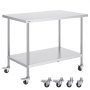 VEVOR Mesa de Trabajo de Acero Inoxidable 1219x762x954,6 mm con 4 Ruedas 3 Niveles de Altura Ajustables Mesa de Trabajo de Preparación de Alimentos Resistente para Cocina Comercial Restaurante