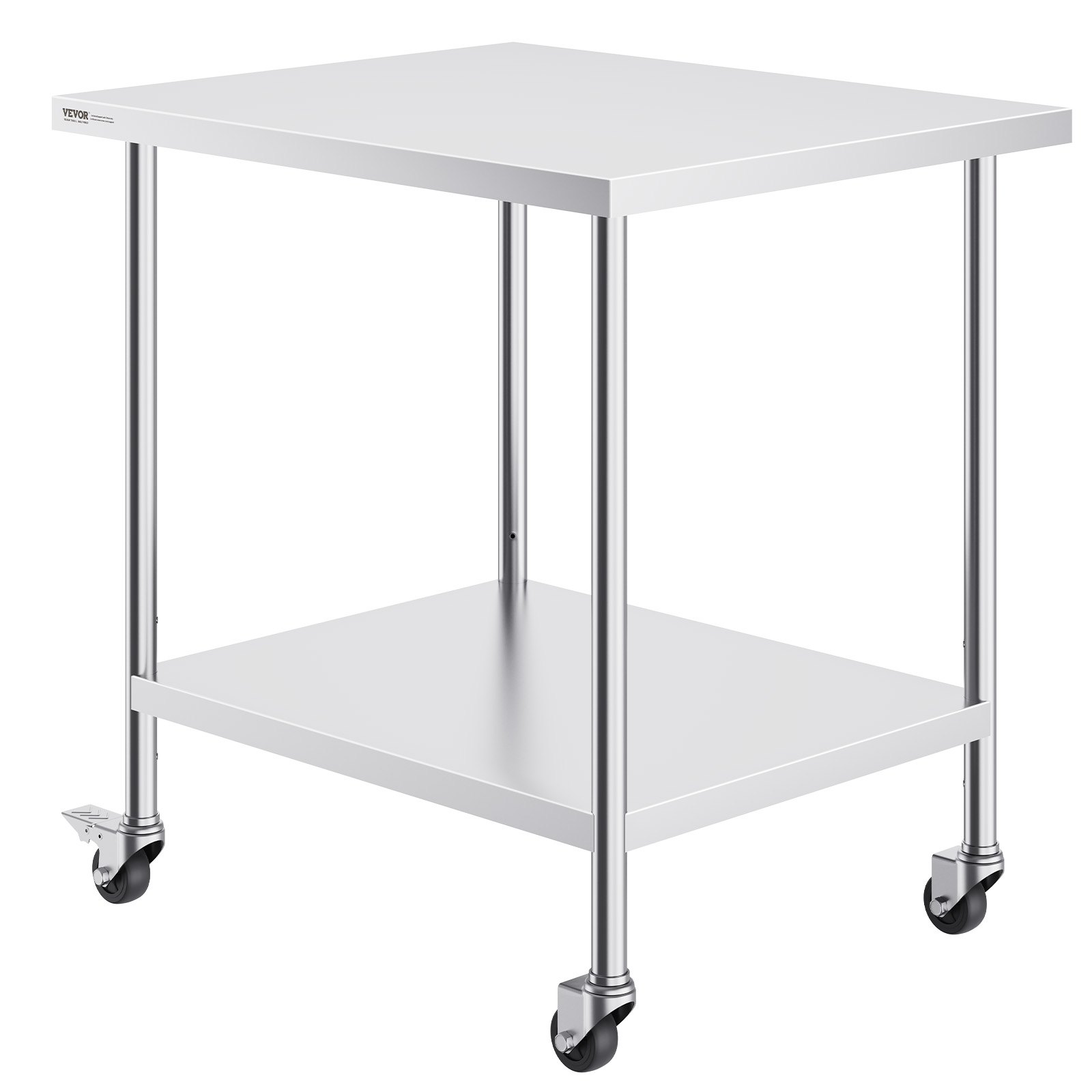 VEVOR Mesa de Trabajo de Acero Inoxidable 762 x 914 x 954,6 mm Mesa de Preparación de Alimentos con 4 Ruedas Mesa de Cocina Estante Ajustable en Altura para Cocina Restaurante Bar Garaje al Aire Libre