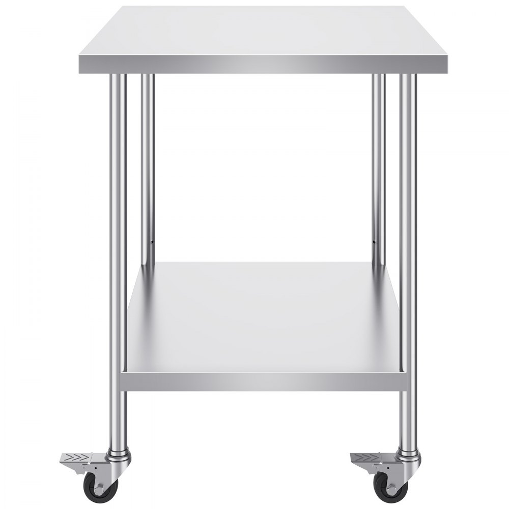 VEVOR Mesa de Trabajo de Acero Inoxidable Mesa de Preparación con 4 Ruedas 3 Niveles de Altura Ajustable Mesa de Trabajo de Preparación de Alimentos para Cocinas Restaurantes Comerciales 762x457mm