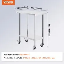 VEVOR Mesa de Trabajo de Acero Inoxidable con Ruedas 762x457mm para Restaurante