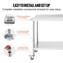 VEVOR Mesa de Preparación de Cocina Hogar Acero Inoxidable con Ruedas 152,4x61cm