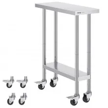 VEVOR Mesa de Trabajo de Acero Inoxidable 762 x 305 x 954,6 mm Mesa de Preparación de Alimentos con 4 Ruedas Mesa de Cocina Estante Ajustable en Altura para Cocina Restaurante Bar Garaje al Aire Libre