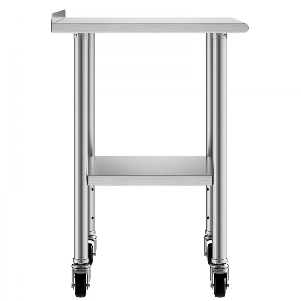 VEVOR Mesa de Trabajo de Acero Inoxidable 2 Niveles, Mesa de Preparación con Ruedas 91,5 x 61 x 89,4 cm, Estante Inferior Ajustable, Protector contra Salpicaduras, para Restaurantes, Bares, Hoteles