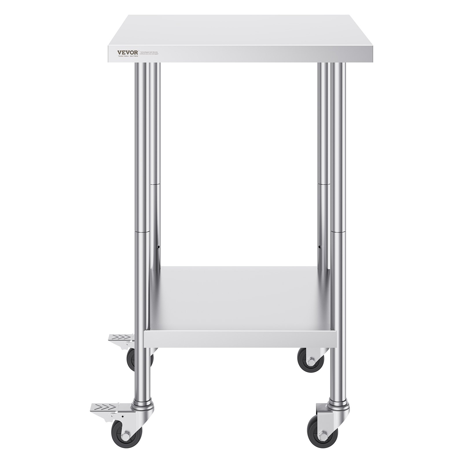 VEVOR Mesa de Trabajo de Acero Inoxidable 61 x 61 x 96,5 cm Mesa de Preparación de Alimentos con 4 Ruedas Mesa de Cocina Estante Ajustable en Altura para Cocina Restaurante Bar Garaje al Aire Libre
