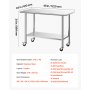 VEVOR Mesa de Preparación con Ruedas 122 x 61 x 86,4 cm, Mesa de Trabajo de Acero Inoxidable 2 Niveles, con Estante Inferior Ajustable, Bordes Redondeados, para Restaurantes, Hoteles, Cocinas