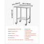 VEVOR Mesa de Trabajo de Acero Inoxidable 2 Niveles, Mesa de Preparación con Ruedas 76,2 x 61 x 89,4 cm, Estante Inferior Ajustable, Protector contra Salpicaduras, para Restaurantes, Bares, Hoteles