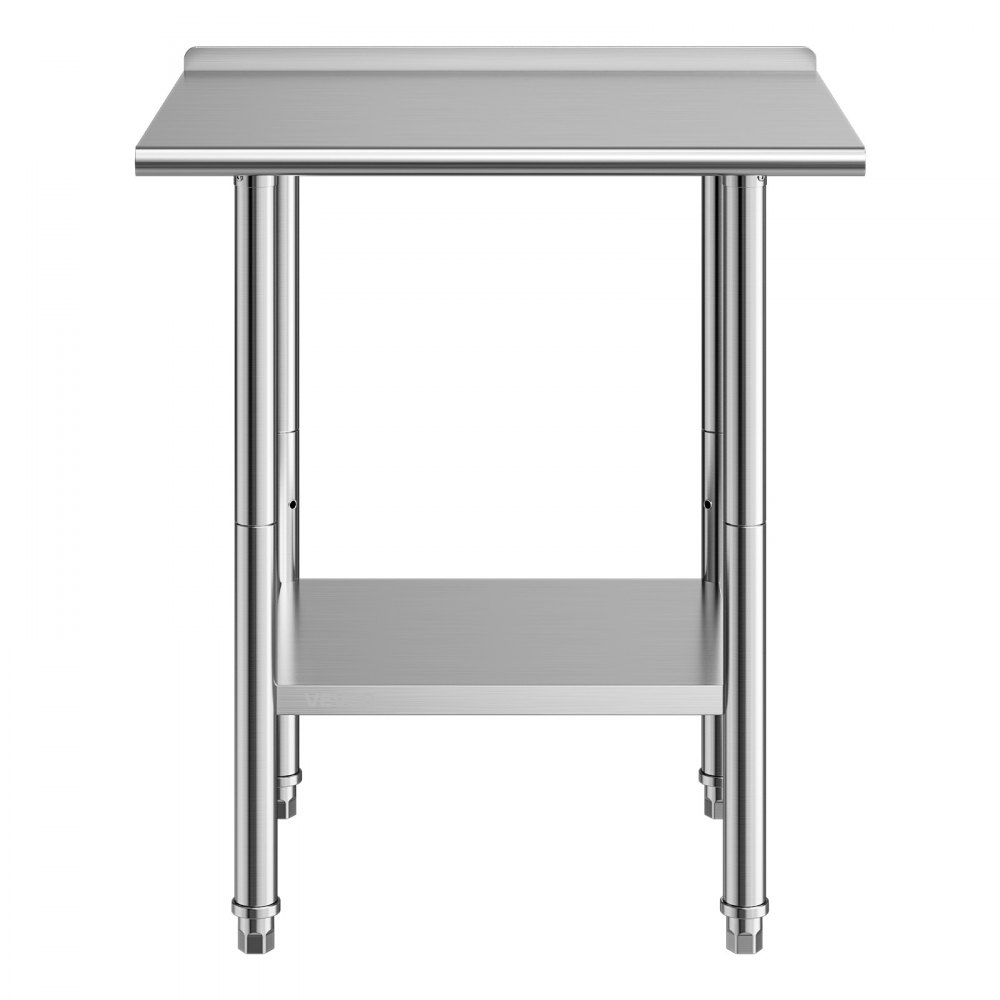 VEVOR Mesa de Trabajo de Acero Inoxidable 2 Niveles, Mesa de Preparación de Alimentos 76,2x61x89,4 cm, Estante Inferior Ajustable, Protector contra Salpicaduras, para Restaurantes, Bares, Hoteles