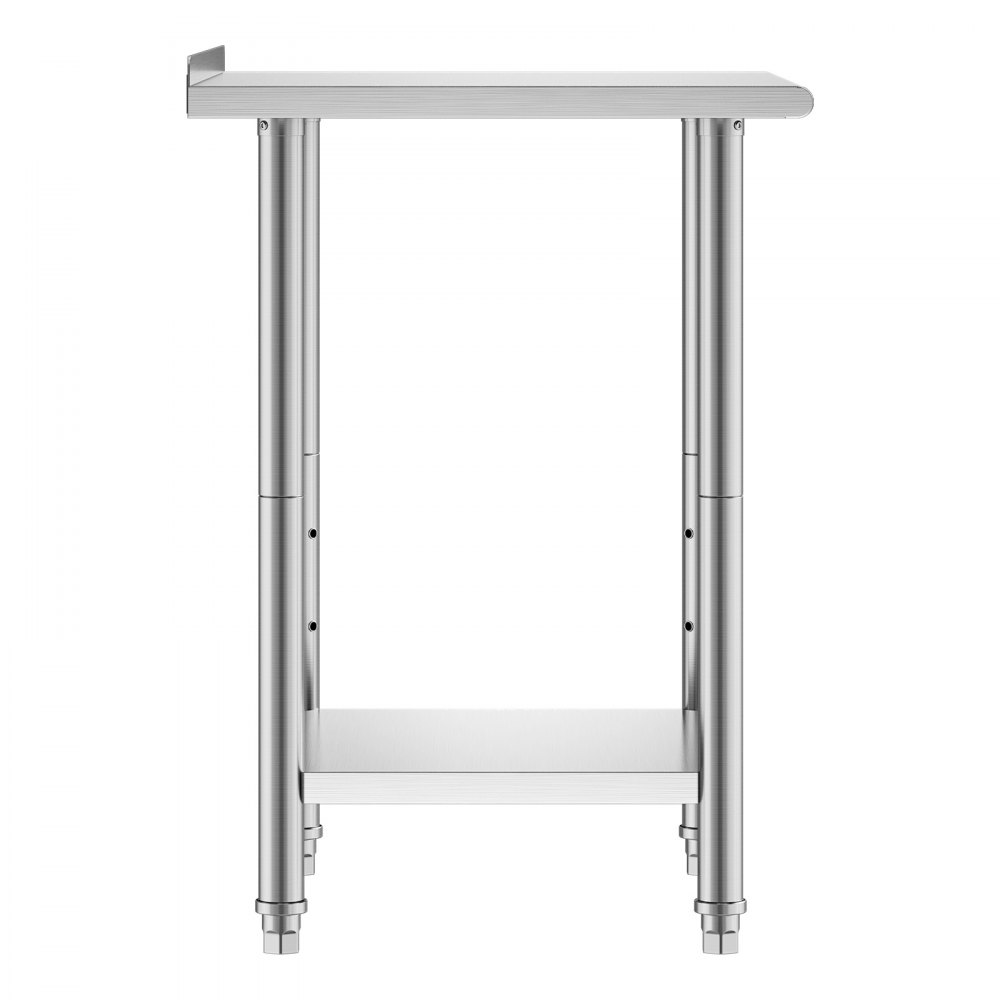 VEVOR Mesa de Trabajo de Acero Inoxidable 2 Niveles, Mesa de Preparación de Alimentos 76,2x61x89,4 cm, Estante Inferior Ajustable, Protector contra Salpicaduras, para Restaurantes, Bares, Hoteles