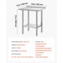 VEVOR Mesa de Trabajo de Acero Inoxidable 2 Niveles, Mesa de Preparación de Alimentos 76,2x61x89,4 cm, Estante Inferior Ajustable, Protector contra Salpicaduras, para Restaurantes, Bares, Hoteles