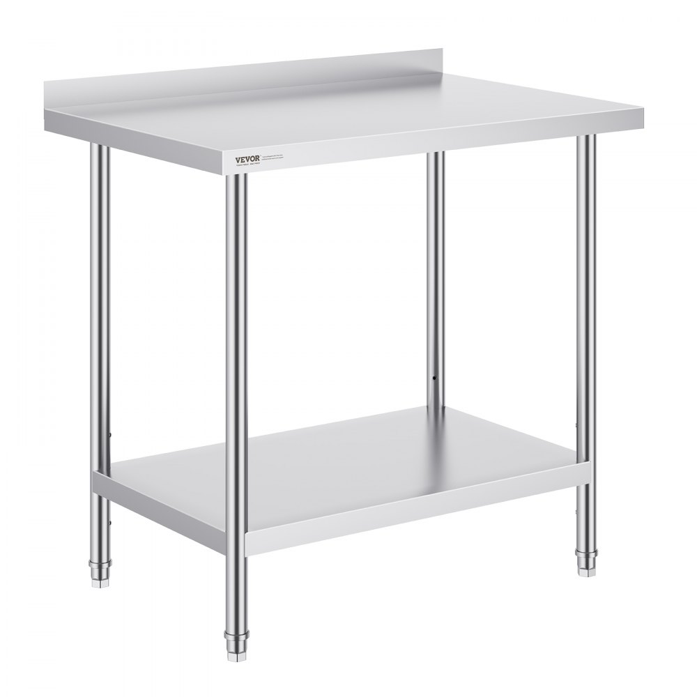 VEVOR stainless steel work table, commercial work table for food preparation, robust metal work table with adjustable height for restaurants, homes and hotels, 610 x 914 x 914 mm