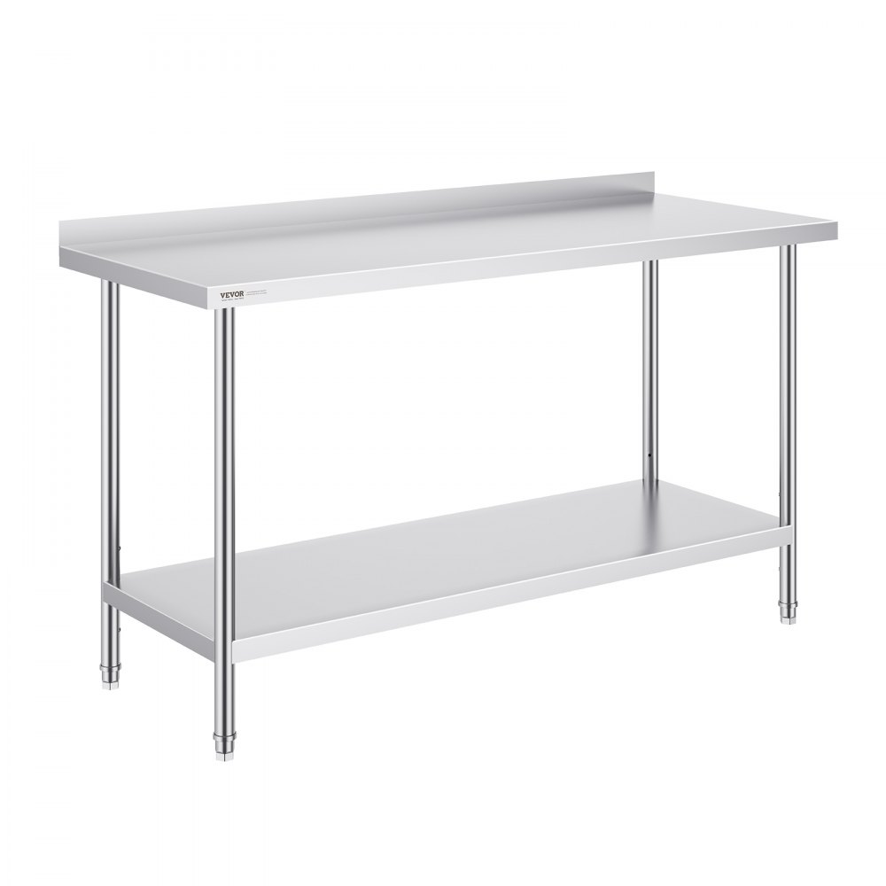 VEVOR stainless steel work table, commercial work table for food preparation, 610 x 1524 x 914 mm robust metal work table with adjustable height for restaurants, homes and hotels