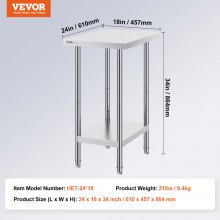 VEVOR Mesa de Trabajo de Acero Inoxidable Mesa de Preparación 61x45,7x86,4 cm