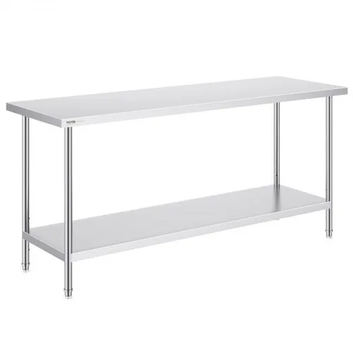 VEVOR Mesa de Trabajo de Acero Inoxidable 61x182,9x86,4 cm Mesa de Preparación de Alimentos Carga 399 kg 3 Niveles de Altura Regulables Unidad de Almacenamiento de Alimentos para Cocina Restaurante