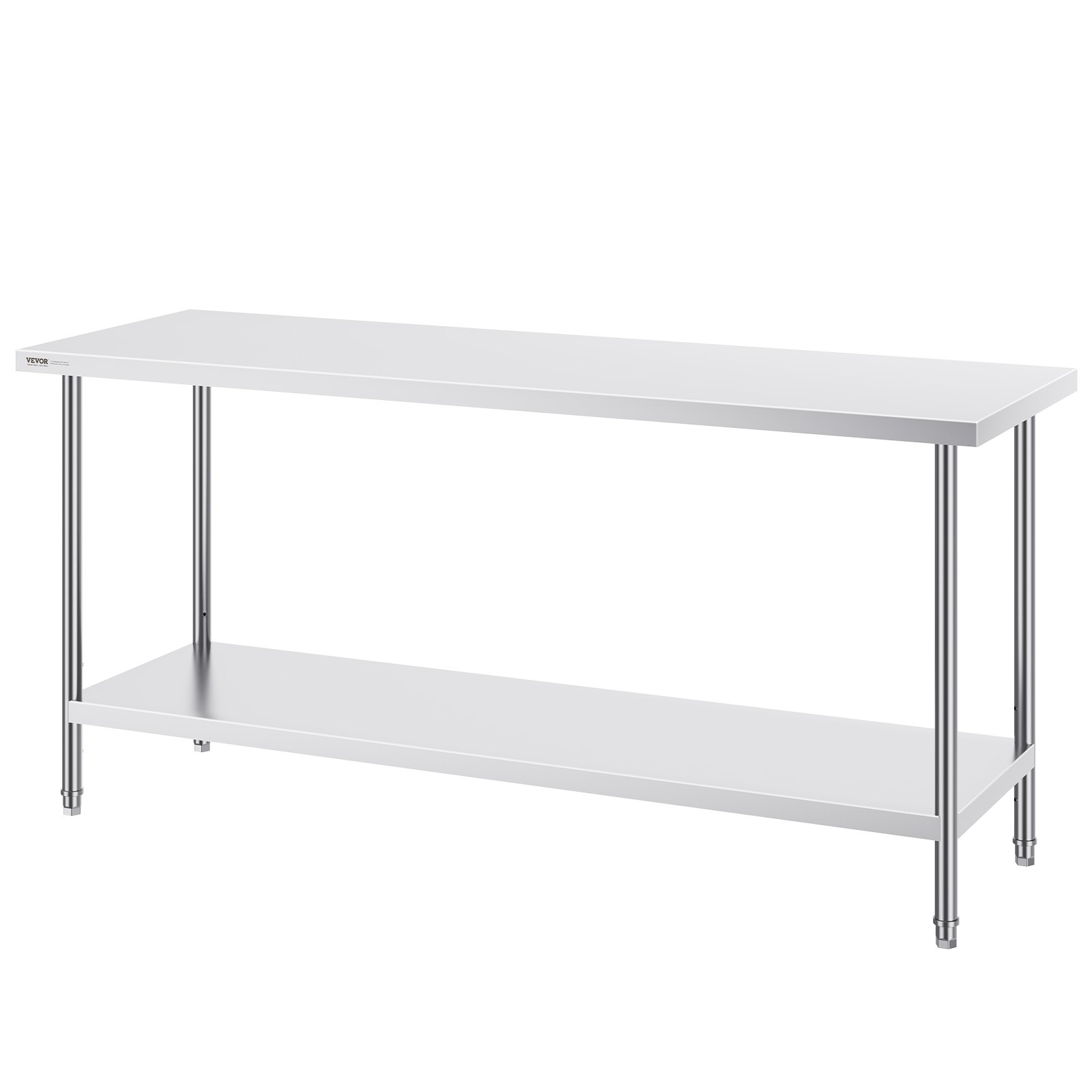 VEVOR Stainless Steel Preparation Table, Robust Metal Worktable with 3 Adjustable Height Levels, Commercial Workstation for Kitchen, Garage, Restaurant, Backyard 610 x 1829 x 864 mm