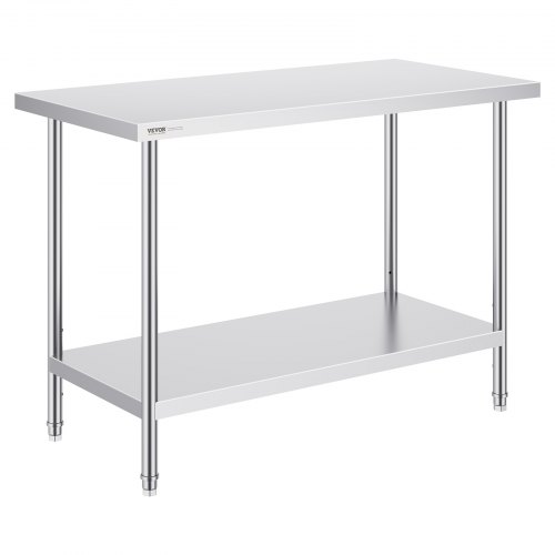 VEVOR Mesa de Trabajo de Acero Inoxidable 61x121,9x86,4 cm Mesa de Preparación de Alimentos Carga 363 kg 3 Niveles de Altura Regulables Unidad de Almacenamiento de Alimentos para Cocina Restaurante