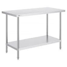 VEVOR Mesa de Trabajo de Acero Inoxidable 61x121,9x86,4 cm Mesa de Preparación de Alimentos Carga 363 kg 3 Niveles de Altura Regulables Unidad de Almacenamiento de Alimentos para Cocina Restaurante