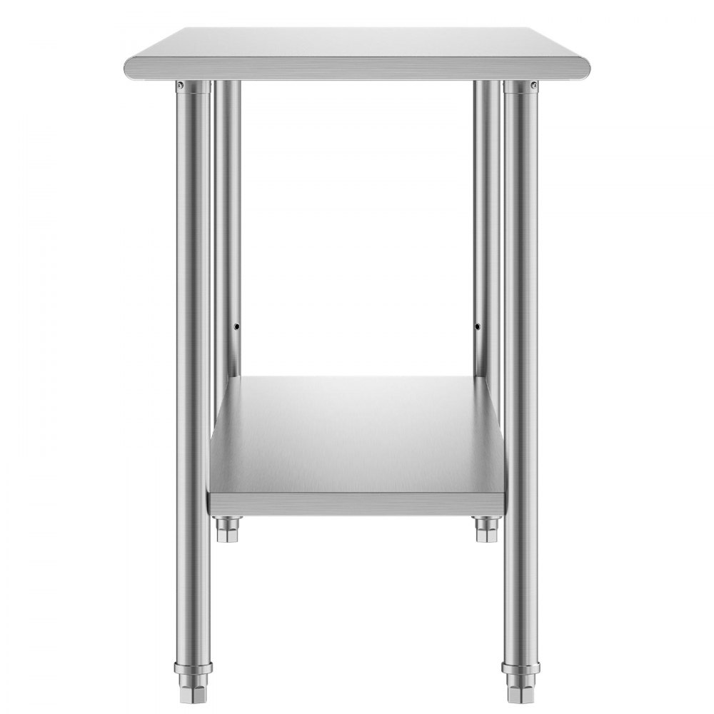VEVOR Mesa de Preparación de 2 Niveles 182,9 x 61 x 86,4 cm, Mesa de Trabajo de Acero Inoxidable, con Estante Inferior Ajustable, Bordes Redondeados, para Restaurantes, Hoteles, Cocinas, Garajes