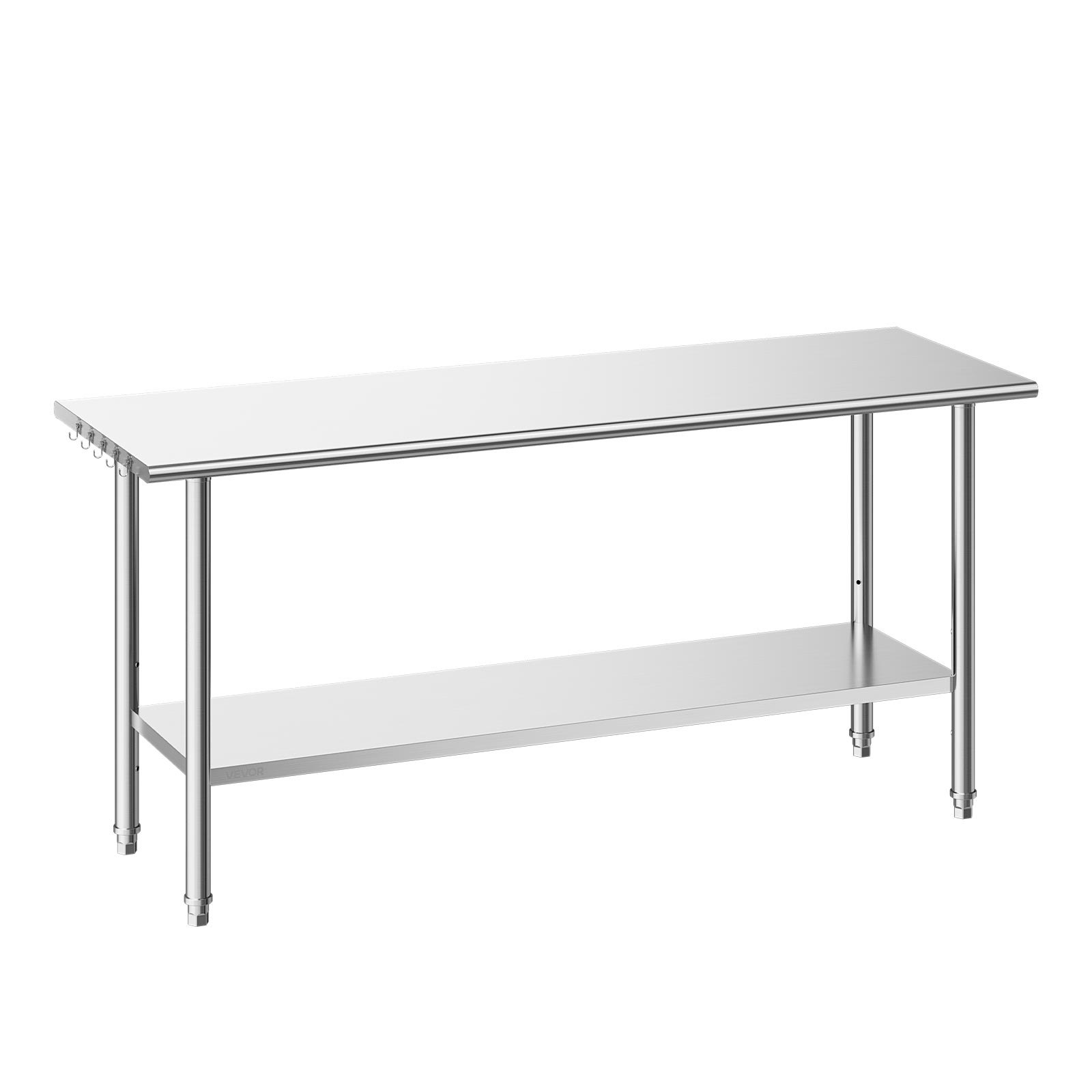 VEVOR Mesa de Preparación de 2 Niveles 182,9 x 61 x 86,4 cm, Mesa de Trabajo de Acero Inoxidable, con Estante Inferior Ajustable, Bordes Redondeados, para Restaurantes, Hoteles, Cocinas, Garajes