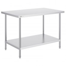 VEVOR Mesa de Trabajo de Acero Inoxidable 76,2x121,9x86,4 cm Mesa de Preparación de Alimentos Carga 399 kg 3 Niveles de Altura Regulables Unidad de Almacenamiento de Alimentos para Cocina Restaurante