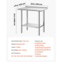 VEVOR Mesa de Trabajo de Acero Inoxidable 2 Niveles, Mesa de Preparación de Alimentos 91,5x61x89,4 cm, Estante Inferior Ajustable, Protector contra Salpicaduras, para Restaurantes, Bares, Hoteles