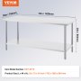 VEVOR Mesa de Trabajo de Acero Inoxidable 76,2x182,9x86,4 cm Mesa de Preparación de Alimentos Carga 417 kg 3 Niveles de Altura Regulables Unidad de Almacenamiento de Alimentos para Cocina Restaurante