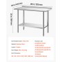 VEVOR Mesa de Trabajo de Acero Inoxidable 2 Niveles, Mesa de Preparación de Alimentos 124,9x61x89,4 cm, Estante Inferior Ajustable, Protector contra Salpicaduras, para Restaurantes, Bares, Hoteles