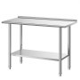 VEVOR Mesa de Trabajo de Acero Inoxidable 2 Niveles, Mesa de Preparación de Alimentos 124,9x61x89,4 cm, Estante Inferior Ajustable, Protector contra Salpicaduras, para Restaurantes, Bares, Hoteles