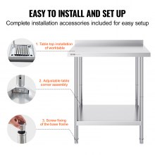 VEVOR Mesa de Trabajo de Acero Inoxidable 76,2 x 61 cm para Cocina Restaurante