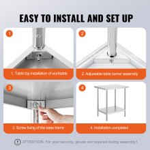 VEVOR Mesa de Trabajo de Acero Inoxidable Mesa de Preparación Comercial 61x76 cm