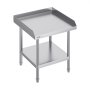 Mesa de trabajo de acero inoxidable VEVOR con estante inferior y protector contra salpicaduras, ideal para cocina o uso industrial.