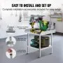 VEVOR Mesa de Trabajo de Acero Inoxidable Mesa de Trabajo Comercial para Preparación de Alimentos Protector contra Salpicaduras de 3 Lados 610 x 610 x 660 mm Altura Ajustable para Restaurantes