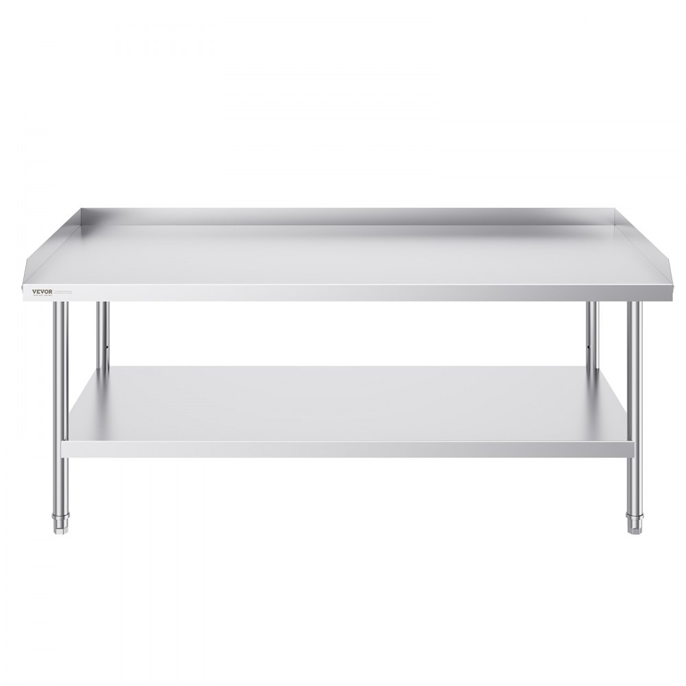 VEVOR Mesa de Trabajo de Acero Inoxidable Mesa de Trabajo Comercial para Preparación de Alimentos Protector contra Salpicaduras de 3 Lados 762 x 1524 x 660 mm Altura Ajustable para Restaurantes