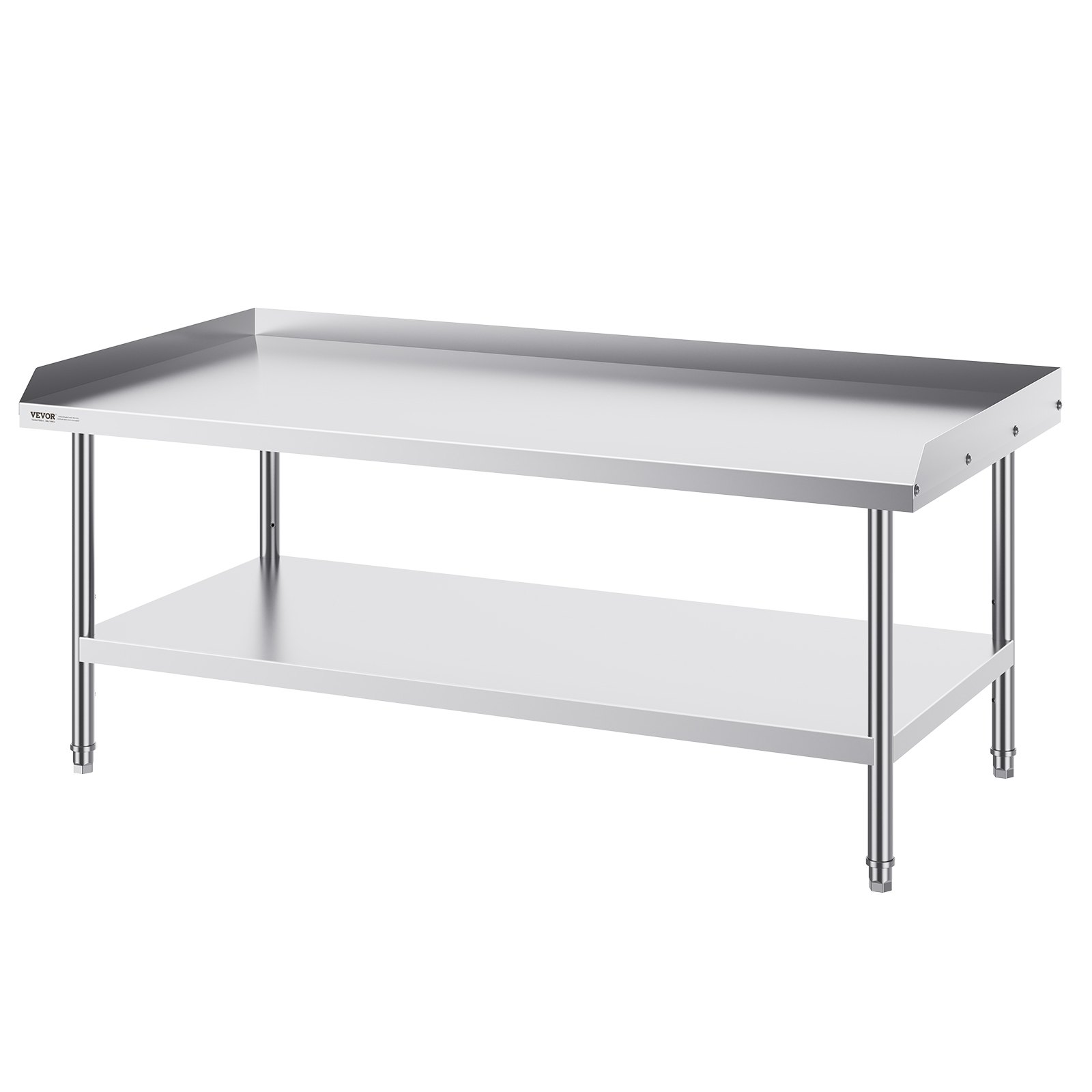 VEVOR Mesa de Trabajo de Acero Inoxidable Mesa de Trabajo Comercial para Preparación de Alimentos Protector contra Salpicaduras de 3 Lados 762 x 1524 x 660 mm Altura Ajustable para Restaurantes