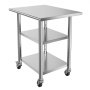 VEVOR Stainless Steel Work Table, 61x76 cm Food Prep Table with 2 Shelves and Wheels, Commercial Kitchen Workstation, Metal Heavy Duty Utility Worktable, for Restaurant Home Hotel Garage Outdoor