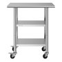 VEVOR Stainless Steel Work Table, 61x76 cm Food Prep Table with 2 Shelves and Wheels, Commercial Kitchen Workstation, Metal Heavy Duty Utility Worktable, for Restaurant Home Hotel Garage Outdoor