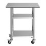 VEVOR Stainless Steel Work Table, 61x76 cm Food Prep Table with 2 Shelves and Wheels, Commercial Kitchen Workstation, Metal Heavy Duty Utility Worktable, for Restaurant Home Hotel Garage Outdoor