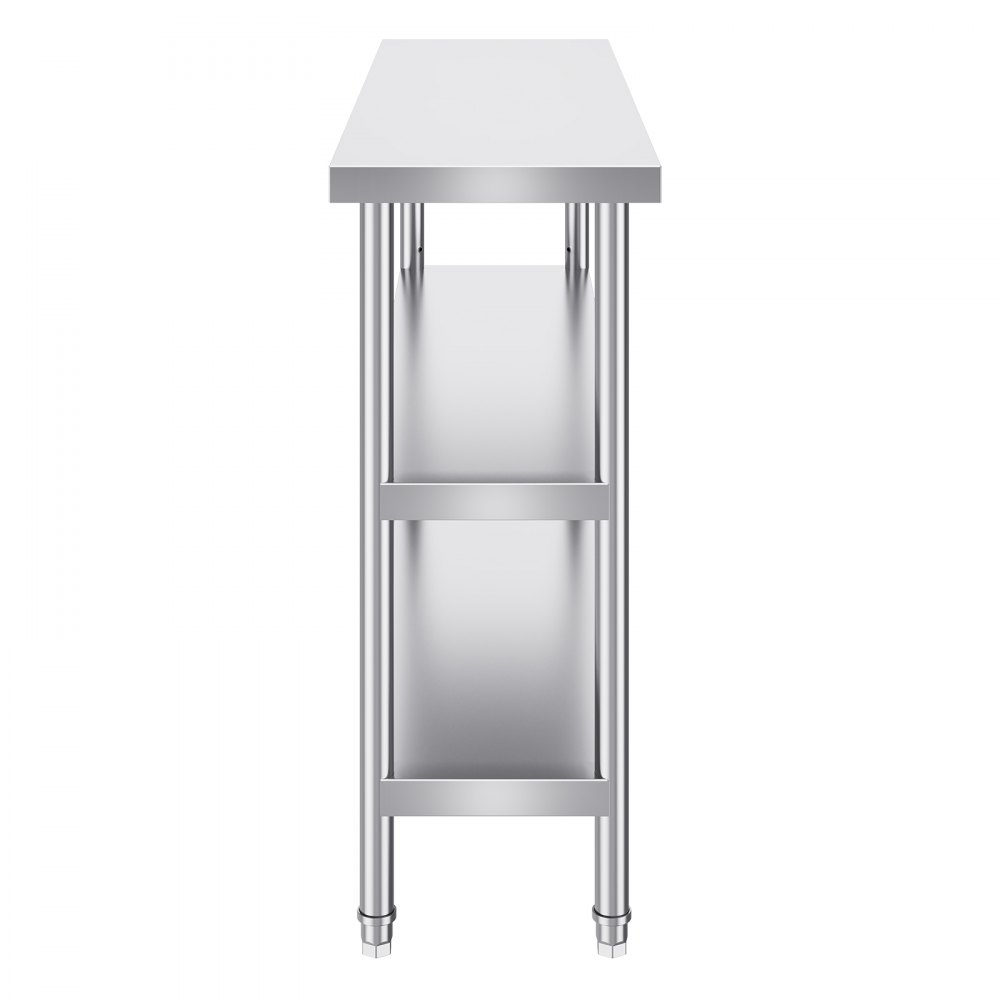 VEVOR Mesa de Preparación de Alimentos 356x1219x864 mm Mesa de Trabajo de Cocina Comercial de Acero Inoxidable con 2 Estantes Inferiores Ajustables Mesa de Preparación para Parrilla, Cocina, Hogar