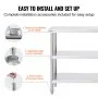 VEVOR Mesa de Preparación de Alimentos 356x1219x864 mm Mesa de Trabajo de Cocina Comercial de Acero Inoxidable con 2 Estantes Inferiores Ajustables Mesa de Preparación para Parrilla, Cocina, Hogar